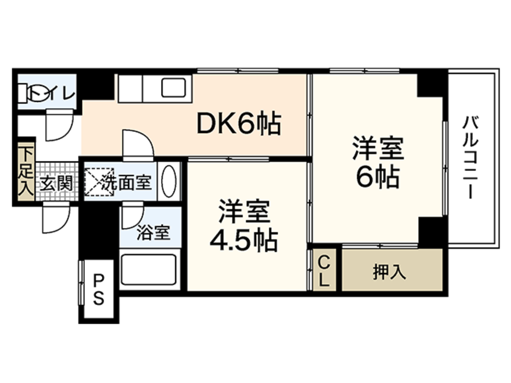 エールマンスリー東白島 壱番館 2DK 間取り